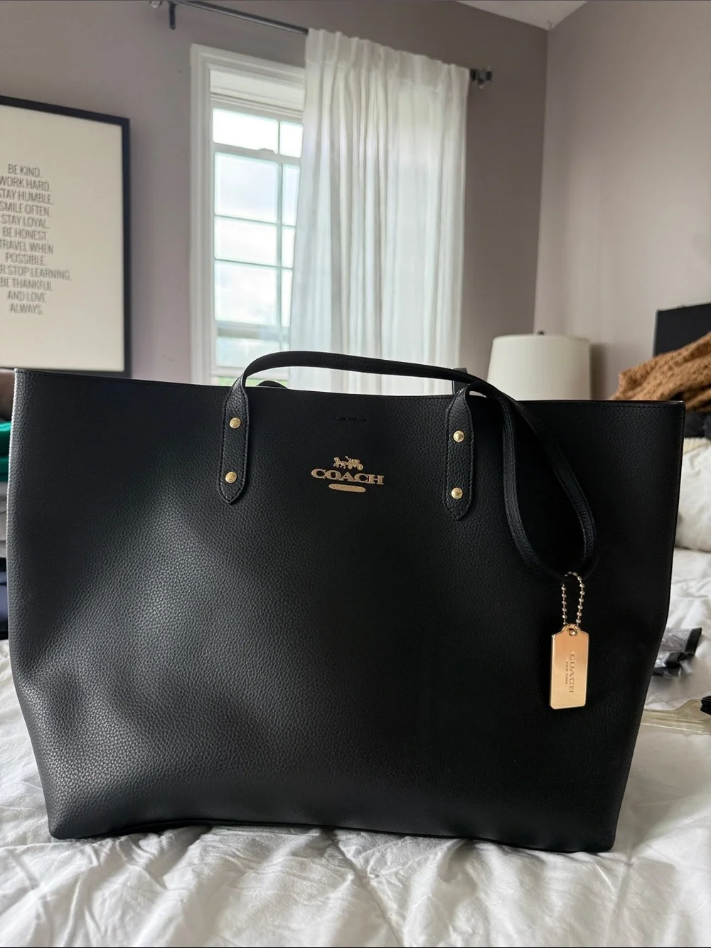 Coach Black Pebbled Leather Tote with Gold Tag - Picture 1 of 5